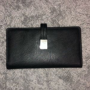 Black Clip Long Faux Leather Wallet